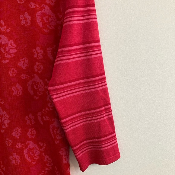Harold's 3/4 Sleeve Silk Blend Floral Knit Top Women's Size L Red Pink Pullover - Picture 4 of 6